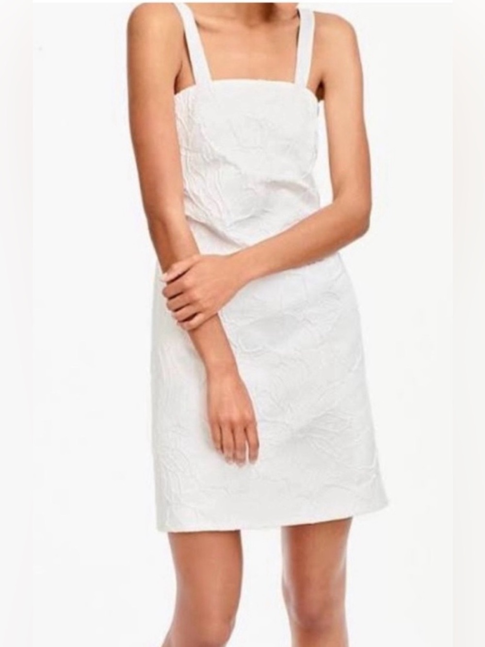J. Crew‎ Convertible-Strap Dress in Embossed Floral 2 White Strapless Jacquard